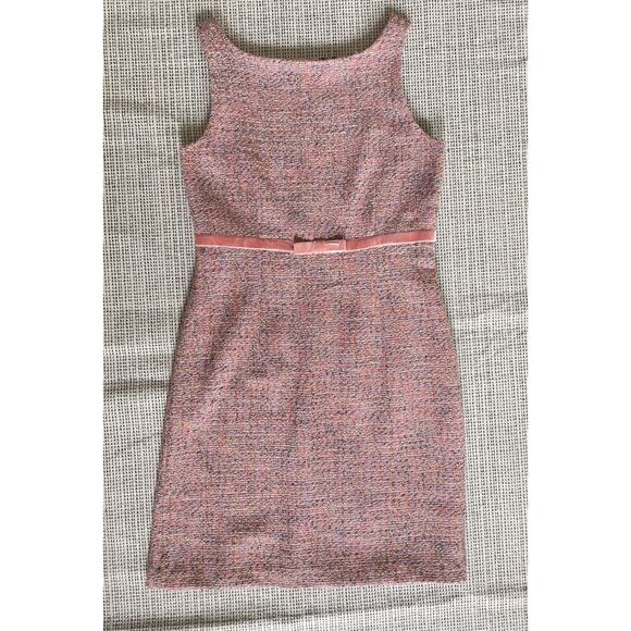 Gap Women's Size 6 Pink Tweed Sheath Dress Velvet Bow Waist Knee Length Preppy - Picture 1 of 6